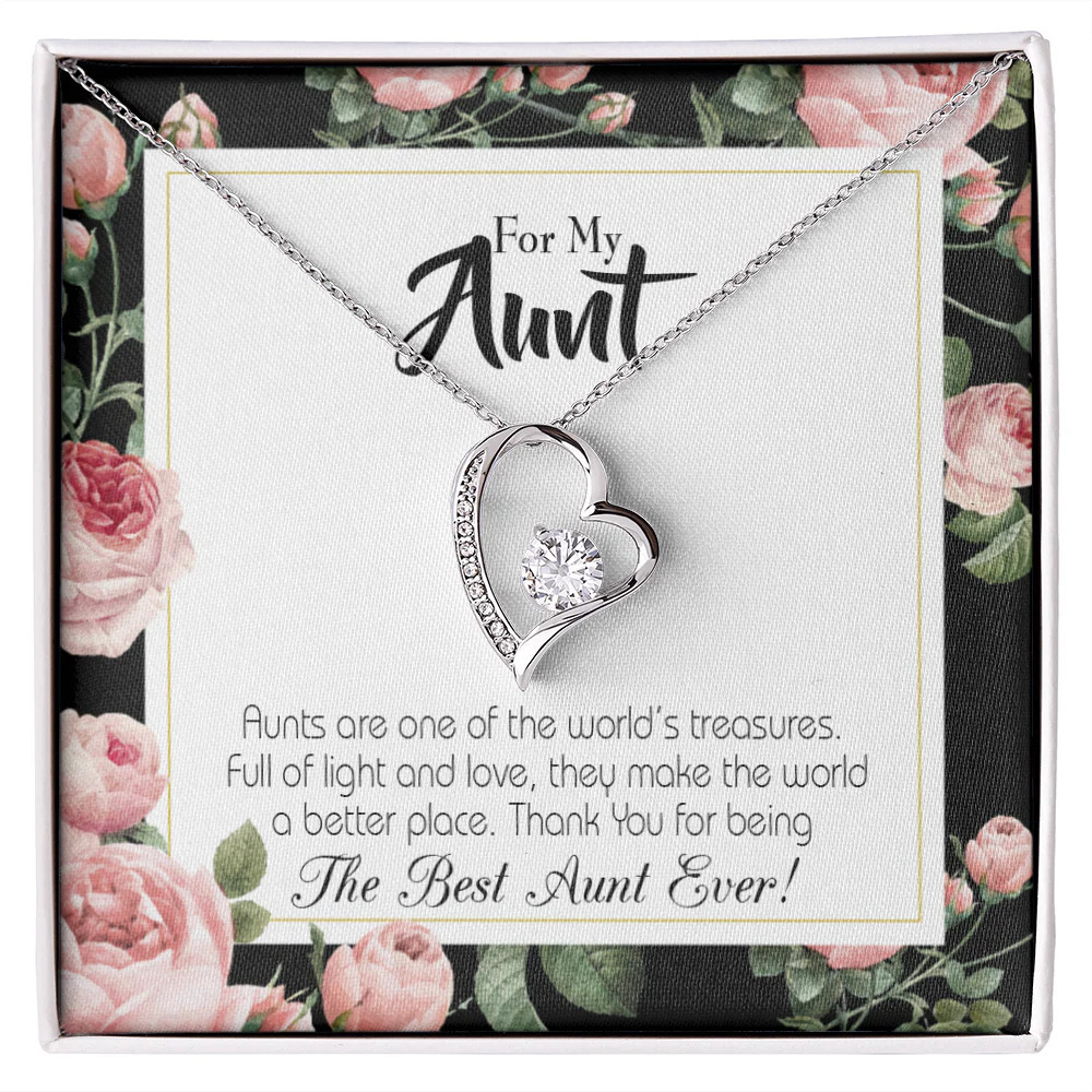 Aunt Best Aunt Ever Forever Love CZ Heart Necklace White Gold Standard Box